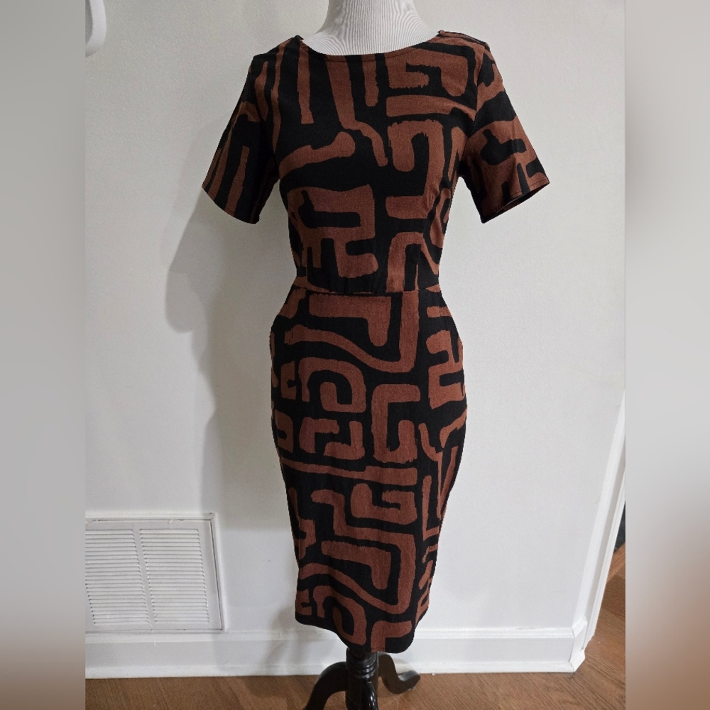 D'Iyanu Espresso Geometric Print Stretch Dress